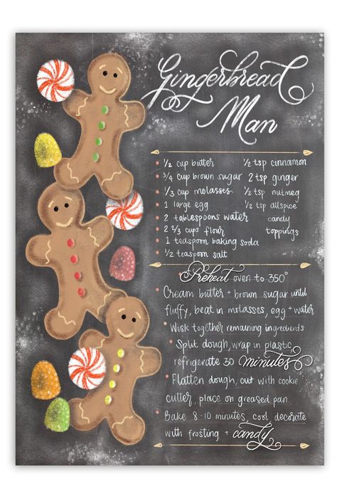 Memorial Day Desserts, Christmas Chalkboard Art, Christmas Art Print, All Things Gingerbread, Bread Man, Gingerbread Man Christmas, Gingerbread Crafts, Gingerbread Christmas Decor, Christmas Chalkboard