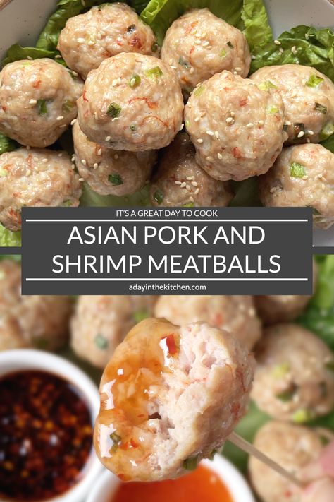 Pork And Shrimp Meatballs, Chinese Pork Meatball Recipe, Ground Pork And Shrimp Recipes, Chinese Pork Meatballs, Pork Meatballs Asian, Dumpling Meatballs, Vietnamese Meals, Chinese Entrees, Shrimp Meatballs