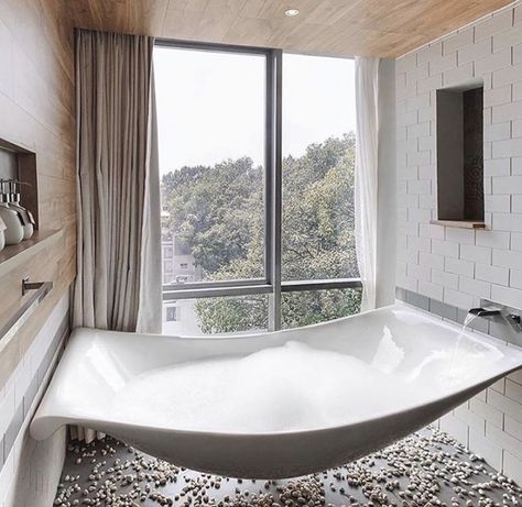 Hammock Bathtub, Floating Tub, Bathtub Design, Modern Architects, Stylish Interior, Standing Bath, Gorgeous Bathroom, Decoration Inspiration, Bath Tub