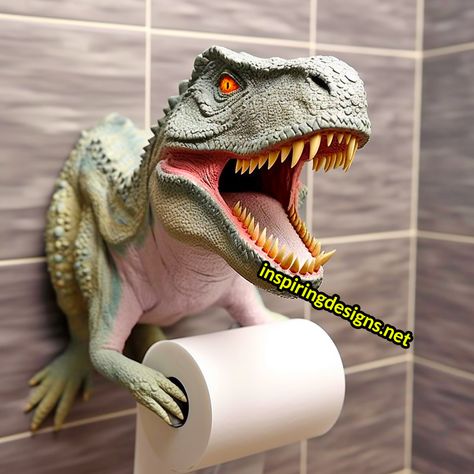 These Dinosaur Toilet Paper Holders Are Perfect For a Dino Loving Kid’s Bathroom – Inspiring Designs Dinosaur Toilet Paper Holder, Unique Toilet Paper Holder, Dinosaur Species, Toilet Decoration, Prehistoric World, Toilet Paper Holders, Unusual Homes, Paper Holders, Toilet Roll Holder