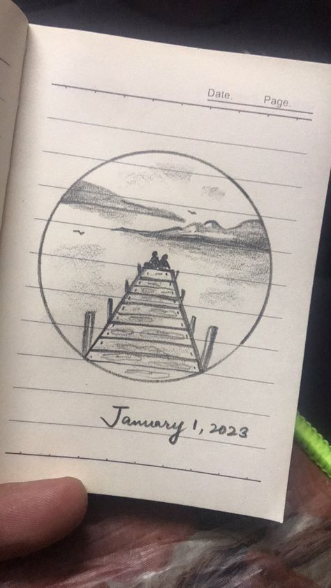 A small little tiny pecil art I did on the first day of new year 2023 New Years Drawing Ideas, New Year Drawing, 2022 Journal, 2024 Diary, New Year's Drawings, Book Diary, Happy New Year 2023, Small Drawings, New Year 2023