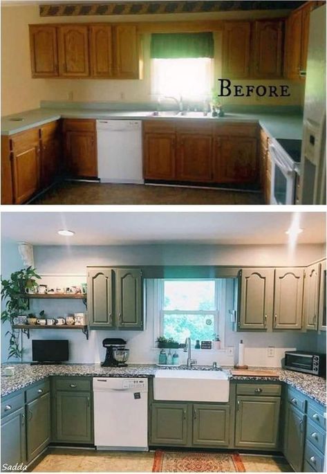 Double Wide Remodel, Diy Kitchen Hacks, Nesting With Grace, Kitchen Cabinets Makeover, House Decor Rustic, Fireplace Makeover, Kitchen Remodeling, Kitchen Remodel Idea, Rustic Farmhouse Decor