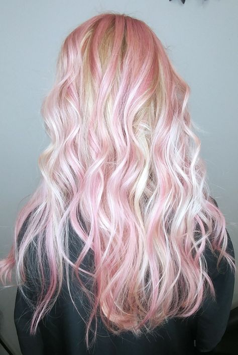 Bubble Gum Pink And Blonde Hair, White Blonde Hair With Pink Highlights, White Hair With Colored Highlights, Blond With Pink Streaks, White Hair With Pink Tips, Blonde And Light Pink Hair, Platinum Blonde Hair With Pink Highlight, Pink In Blonde Hair, Pink Hair Color Ideas For Blondes