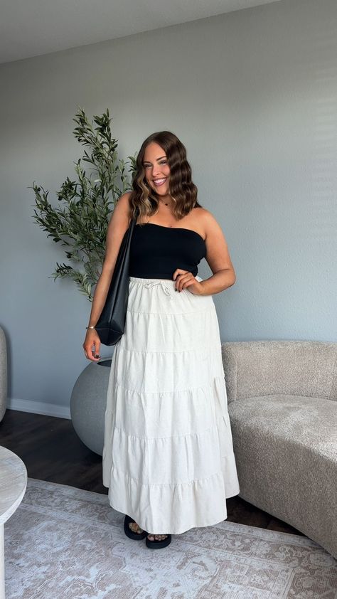 Plus Stone Linen Look Tiered Maxi … curated on LTK White Skirt Outfit Plus Size, Tiered Mini Skirt Outfit, Maxi Skirt Outfit Plus Size, Tiered Maxi Skirt Outfit, Skirt Outfit Plus Size, White Flowy Skirt, White Skirt Outfit, White Skirt Outfits, Maxi Skirt Outfit