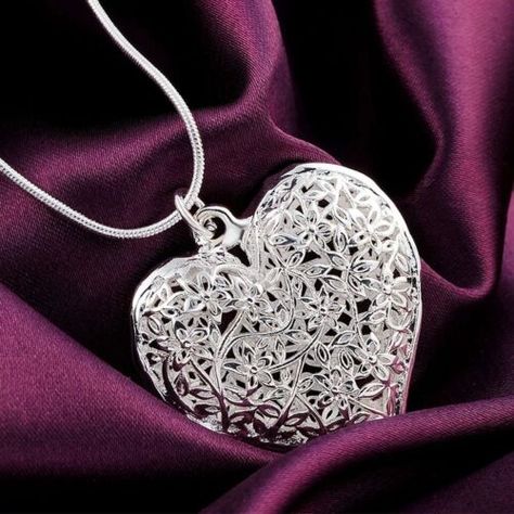 Carved Heart, Snake Chain Necklace, Hollow Heart, Elegant Pendant, Sterling Silver Chain Necklace, Fashion Wedding, 925 Sterling Silver Chain, Stunning Necklace, Silver Chain Necklace