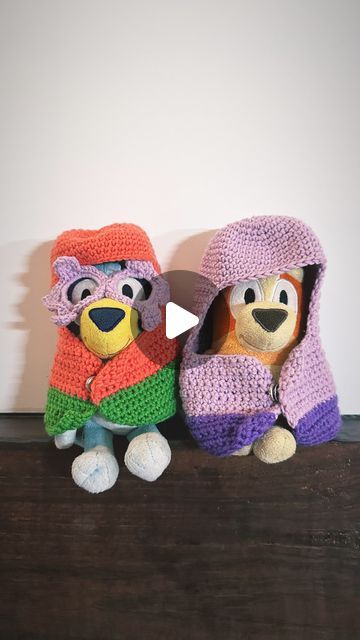 Kendall Joy on Instagram: "I had the sweetest request for some Bluey and Bingo clothes… I just HAD to make these costumes for them! Meet Janet and Rita 😂 I used the costume patterns by @officialblueytv and sized them down to toy size! Even better - entirely made with scrap yarn by @sourceoffibre and @spotlightstores #kjmmakes #kjmcrochets #bluey #itswhatyoumakeit #crochet #thegrannies" Bluey And Bingo, Scrap Yarn, Costume Patterns, Bingo, Projects To Try, Yarn, Dolls, Toys, Knitting