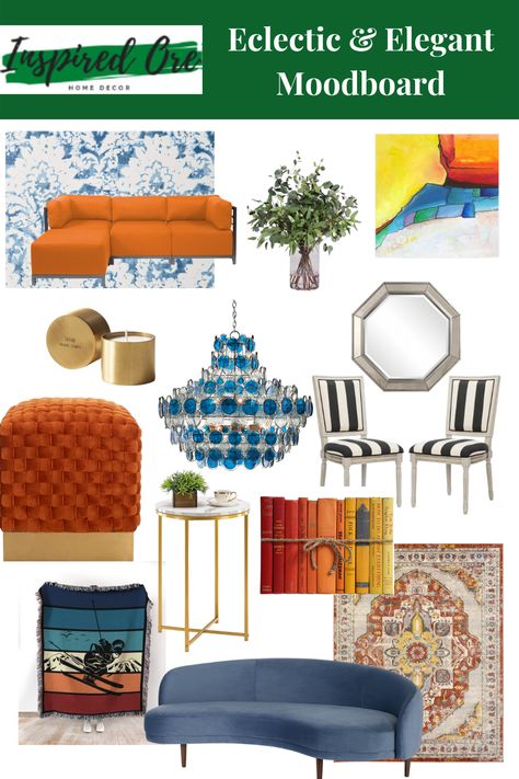 Fall Inspired Eclectic Moodboard. Click to shop on Blogpost. Eclectic Interior Design Mood Board, Eclectic Mood Board, Nashville Airbnb, Eclectic Room Design, Color In Design, Elegant Eclectic, Eclectic Decor Modern, Electric Style, Eclectic Room