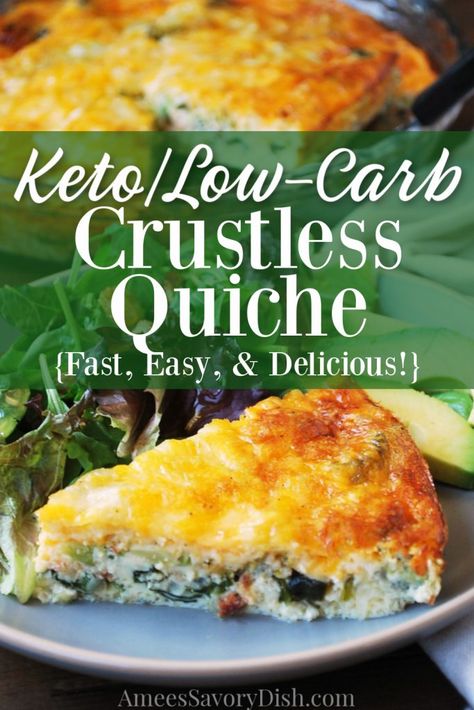 Quiche Recipes Crustless, Bacon Quiche Recipe, Crustless Quiche Recipe, Baby Spinach Recipes, Bacon And Cheese Quiche, Low Carb Quiche, Spinach Quiche Recipes, Bacon Broccoli, Keto Quiche