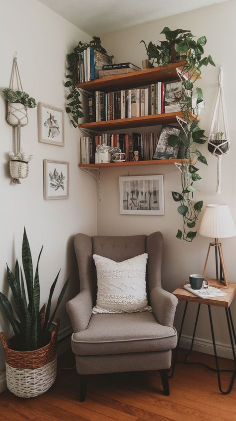 Make the most of your small spaces with these 10 cozy corner nook ideas. Whether you’re transforming a bedroom, living room, or hallway, these small yet comfortable nooks offer a place to relax without taking up much space. Hallway Nook Ideas, Corner Nook Ideas, Cozy Nook Ideas, Book Loft, Office Room Design, Cozy Workspace, Corner Nook, Cozy Rooms, Living Room Setup