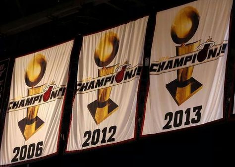 Championship banners Miami Heat Championship, Nba Championship, Nba Miami Heat, United Center, Nba Championships, Miami Heat, A Thing, Nba, Banners