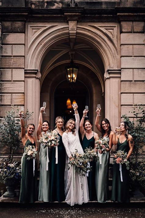 Mixed Green Bridesmaid Dresses, Mismatched Green Bridesmaid Dresses, Mixed Bridesmaid Dresses, Fall Bridesmaid, Winter Wedding Bridesmaids, Dark Green Bridesmaid Dress, Winter Bridesmaids, Winter Bridesmaid Dresses, Bridesmaids Dress Inspiration