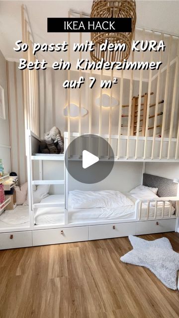 Sandra | DIY & unser Zuhause on Instagram: "KLEINER RAUM - GROSSE VERWANDLUNG ✨IKEA HACK✨  Wie wird das IKEA KURA Bett zum echten Raumwunder auf nur 7 m²? 🛏️✨   In diesem Reel zeige ich euch, wie ich mit ein paar Ideen und Hacks und ganz viel DIY aus unserem ehemaligen Babyzimmer, das heutige Kinderzimmer gestaltet habe. Ich hätte selbst nicht gedacht, wie viel Raum ein kleines Zimmer mit den richtigen Ideen bietet.  Bleibt bis zum Ende dran, um das volle Ergebnis zu sehen und warum es sich auf jeden Fall jetzt schon gelohnt hat. 🥰   Wie findet ihr es? Schreibt all eure Fragen in die Kommentare und teilt da auch gern eure eigenen kleinen Raumwunder 🫶🏻  #ikeahack #kleineräumegroßeideen #kinderzimmer #ikeaumgestaltung #tinyliving #platzsparend #diykinderzimmer #wohnideen #kreativelösunge 3 Kids One Room, Kids Bedroom Wall Color, Kids Room Ikea, Room For Two Kids, Ikea Hemnes Bed, Hemnes Bed, Ikea Kura Hack, Kura Hack, Ikea Hack Bedroom