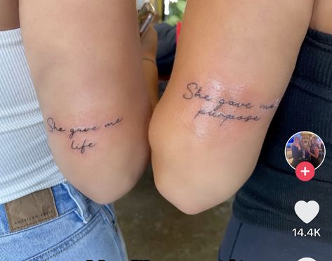 Tattoo For My Mom Ideas Mother Daughters, She Gave Me Life Tattoo, Matching Daughter And Mother Tattoos, Matching Father Daughter Tattoos, Unique Mother Daughter Tattoos, Family Matching Tattoos, Father Daughter Tattoos Meaningful, Mum And Daughter Tattoo, Safe Tattoo