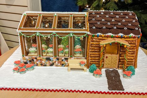 Green House Gingerbread House, Gingerbread House Greenhouse, Greenhouse Gingerbread House, Gingerbread Greenhouse, Gingerbread Architecture, Gingerbread Competition, Gingerbread Town, Gingerbread Inspiration, Gingerbread Castle