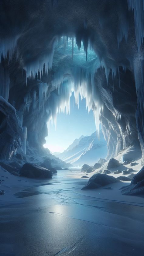 Ice And Snow Aesthetic, Arctic Fantasy Art, Fantasy Ice Landscape, Ice Castle Aesthetic, Ice Concept Art, Dnd Visuals, Fantasy Snow, Snow Map, Ice Landscape