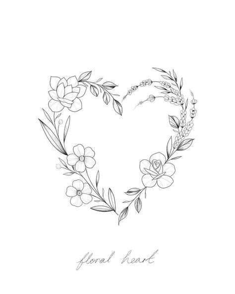 Womens Family Tattoos, 5x5 Tattoo Ideas Women, Floral Frame Tattoo, Floral Heart Tattoo Design, Heart Tattoo With Flowers, Unique Heart Tattoos, Flower Heart Tattoo, Flower Tattoos Ideas, Heart Flower Tattoo