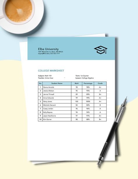 College Marksheet Template Marksheet Template, Marksheet Format, Marksheet Design, Harry Jones, College Lectures, College Algebra, Free College, Documents Design, Photo Card Template