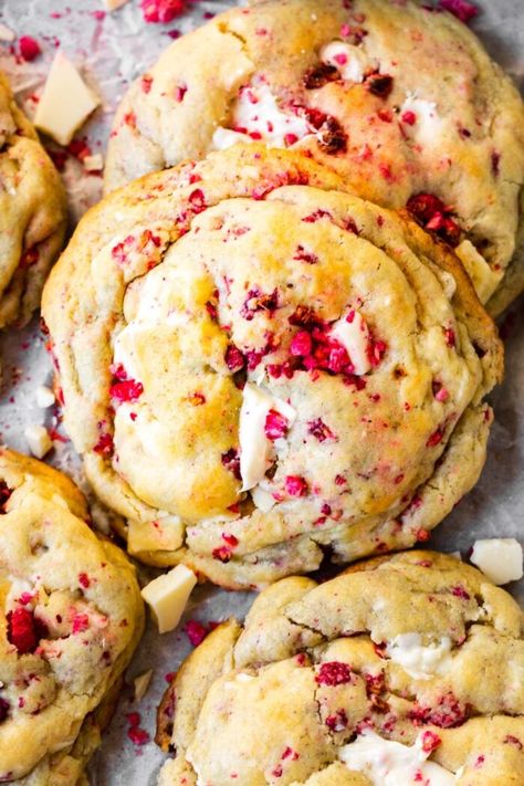 Raspberry White Chocolate Cookies, Raspberry Cookie Recipes, Cookie Dough Ingredients, Oh Sweet Basil, Giant Chocolate Chip Cookie, Raspberry Cookies, White Chocolate Chip, White Chocolate Bar, White Chocolate Cookies