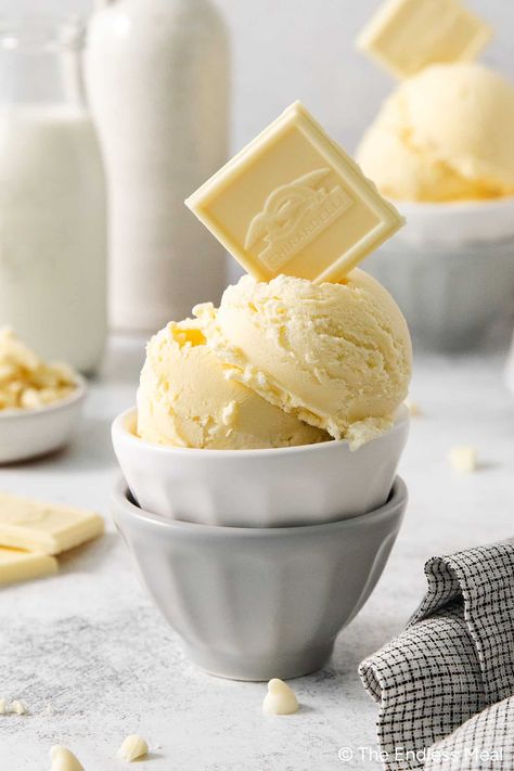 Get ready for a taste of pure bliss with this white chocolate ice cream! It's dreamy, creamy, and a breeze to make with less than ten ingredients. #theendlessmeal #icecream White Chocolate Ice Cream Recipe, Carrot Cake Ice Cream, Unique Ice Cream Flavors, Beer Ice Cream, White Chocolate Ice Cream, Chocolate Ice Cream Recipe, Ice Cream Birthday Cake, Matcha Ice Cream, Raspberry Ice Cream