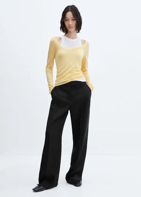 Low-waist wideleg trousers - Woman | Mango Canada Mango Trousers, Mango Outlet, Baggy Trousers, Suit Style, High Leg Boots, Low Waist, Trousers Women, Work Outfit, Latest Fashion Trends