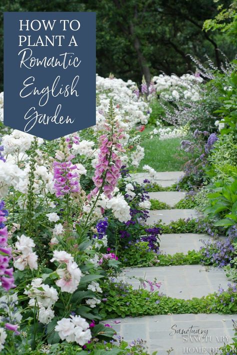 Have you dreamed about planting an English Garden? Today I'll share you how we built our Romantic English Garden. Learn all of the tips and tricks to this amazing build. Here you'll find resources to help you tranform your graden a beautiful romantic english garden. Save this to your board for later. English Garden Inspired Backyard, Natural English Garden, Country Romance Garden, Whimsical English Garden, European Cottage Garden, English Style Garden Backyards, English Patio Garden, British Gardens English Country, English Garden Pergola