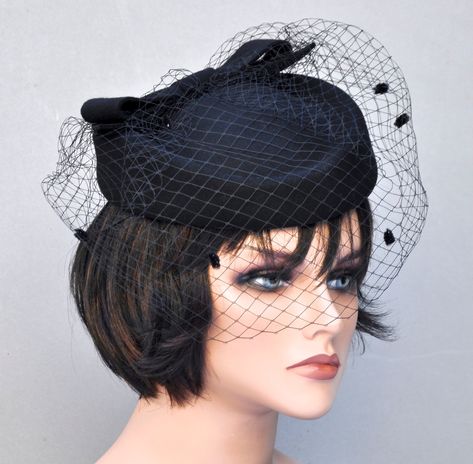 Black Veil Hat, Church Hat, Women's Black Pillbox Hat, Ladies Black Hat, Formal Winter Hat, Funeral Hat, Jackie O Pillbox Hat, Black Hat Pillbox Hat Hairstyles, Black Hat Women, Audrey Hepburn Hat, Cregan Stark, Veil Hat, Jenny Wren, Veiled Hats, Black Church, Church Hat