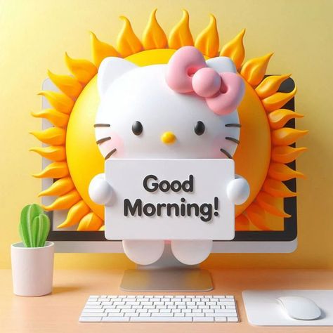 Good morning , hello kitty Hello Everyone Images, Good Morning Hello Kitty, Good Morning Gifs, Gd Mrng, Good Morning Gift, Morning Gifs, Floral Cards Design, Morning Quote, Good Night Love Images