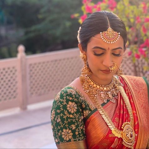 We Cannot Stop Swooning Over Niharika Konidela's Bridal Looks Niharika Konidela, Gold Blouse Designs, Green Blouse Designs, Maggam Blouses, Latest Bridal Blouse Designs, Bridal Sarees South Indian, Pattu Saree Blouse Designs, Wedding Saree Blouse, Wedding Saree Blouse Designs