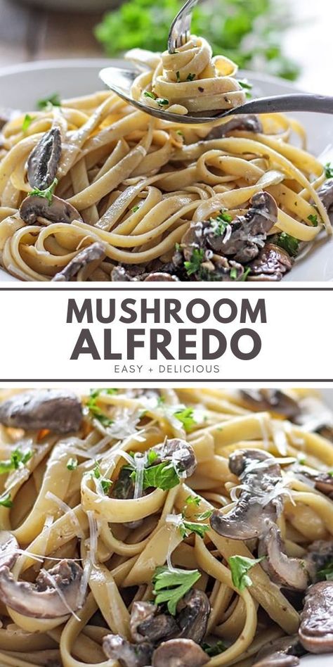 Hearty, earthy and meaty. This delicious and creamy mushroom Alfredo with fettuccine is the perfect dinner for two pasta lovers. Mushroom Alfredo, Pasta Recipes Alfredo, Fettuccine Alfredo Recipes, Tortilla Soup Recipe, Perfect Dinner, Alfredo Pasta, Tasty Pasta, Dinner For Two, Italian Pasta