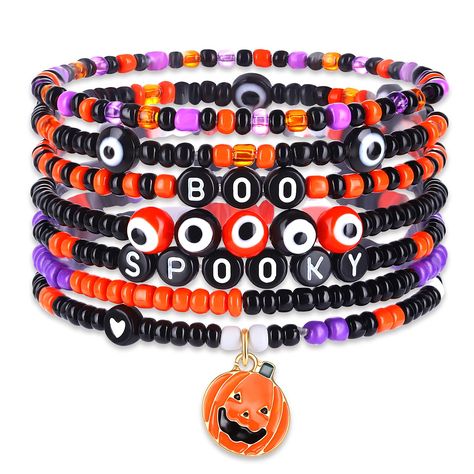 Halloween Bracelet Diy, Spooky Letters, Letter Charm Bracelet, Candy Bouquet Diy, Beaded Braclets, Halloween Bracelet, Halloween Beads, Fun Bracelet, Halloween Diy Crafts