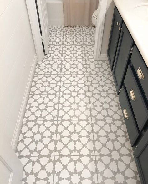 How To Paint A Bathroom Floor To Look Like Cement Tile (For Under $75)! | Young House Love Painted Bathroom Floors, Contemporary Bathroom Tiles, Stencil Floor, Paint Floor, Angela Rose, Stencil Paint, Rose Diy, Diy Stencil, Painting Tile Floors