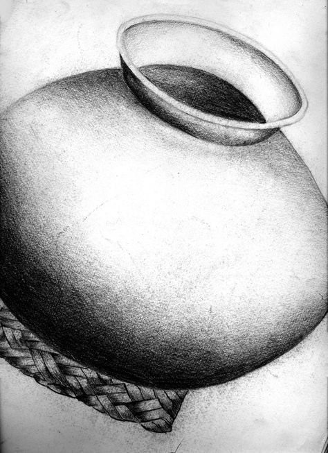 Pot Sketch, Charcoal Sketches, Still Life Sketch, Pencil Drawings Of Girls, Life Sketch, Perspective Drawing Lessons, Charcoal Sketch, Art Sketches Pencil, Pencil Drawings Easy