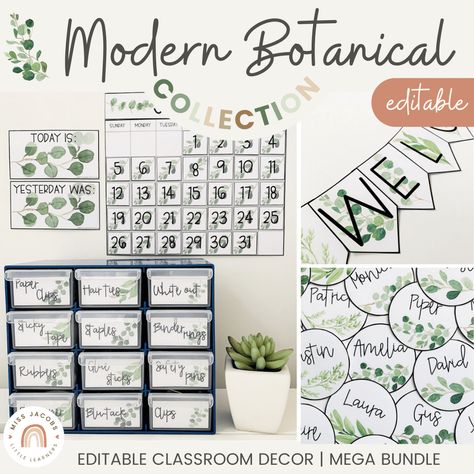 Purchase BOTANICAL THEMED Classroom Decor Bundle | Modern Farmhouse Decor Greenery Classroom Decor, Greenery Classroom, Botanical Classroom, Modern Farmhouse Classroom Decor, Modern Farmhouse Classroom, Student Name Plates, Alphabet Word Wall, Farmhouse Classroom Decor, School Countdown