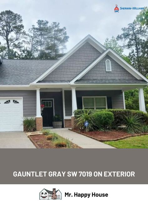 Gauntlet Gray SW 7019 from Sherwin Williams @SherwinWilliams #sherwinwilliams #paintcolors #paintcolor #housepaint #housepainting #exteriorhousepainting #housepaintcolors #gauntletgray Exterior Farmhouse Colors, Grey Exterior House Colors, Mr Happy, Exterior Gray Paint, Gauntlet Gray, Gray House Exterior, Gray Exterior, White Exterior Houses, Beach House Exterior