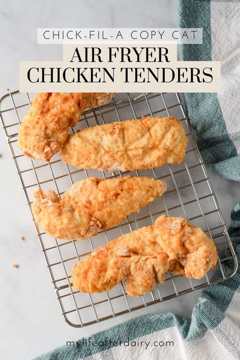 Craving Chick-Fil-A? Try These Easy Air Fryer Chicken Tenders! Get ready to indulge in mouthwatering chicken tenders that taste just like Chick-Fil-A, but with a healthier twist! With this easy and delicious air-fried recipe, you'll create tender, crispy, and flavorful chicken pieces that are perfect for your next lunch or dinner. Dairy-free and hassle-free, this recipe will be your new go-to for satisfying those cravings while keeping it guilt-free! Air Fryer Chicken Tenders With Flour, Air Fried Chicken Tenders No Breading, Raw Chicken Tenders In Air Fryer, Chick Fil A Chicken Recipe Air Fryer, Air Fryer Buttermilk Chicken Tenders, Air Fryer Chicken Tenders Flour, Easy Air Fryer Chicken Tenders, Chicken Tender Air Fryer, Chick Fil A Tenders Recipe