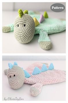 Lovey Crochet Patterns, Dinosaur Lovey, Dinosaur Comforter, Security Blanket Crochet Pattern, Lovey Free Pattern, Crochet Lovies, Crochet Lovey Free Pattern, Crocheted Stuffed Animals, Crochet Baby Projects