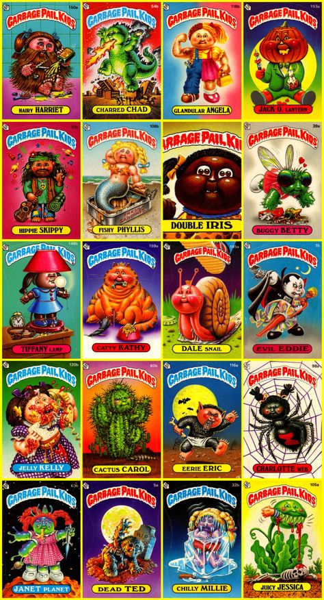 Garbage Pail Kids Collection....Remember the joy of collecting these stickers and putting them on your bedroom walls?!! Arte Heavy Metal, Garbage Pail Kids Cards, 80’s Toys, 1980s Childhood, Old School Toys, Fraggle Rock, Garbage Pail Kids, Childhood Days, 80s Toys