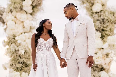 Simone Biles Shares All the Details of Her 'Magical' Mexico Wedding Open Back Ball Gown, Black Bridesmaids Hairstyles, Wedding In April, Modern Corset, Courthouse Wedding Photos, Happy Wedding Anniversary, Black Bridesmaids, Gown Skirt, Simone Biles