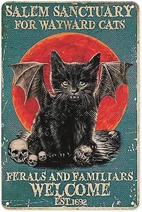 Salem Sanctuary for Wayward Cats Ferals and Familiars Cat Retro Metal Tin Sign Vintage Sign for Home Coffee Wall Decor 8x12 Inch All Black Cat, Cat Magic, Chat Halloween, Coffee Wall Decor, Cat Moon, Cat Skull, Black Cat Art, A Black Cat, Welcome Poster