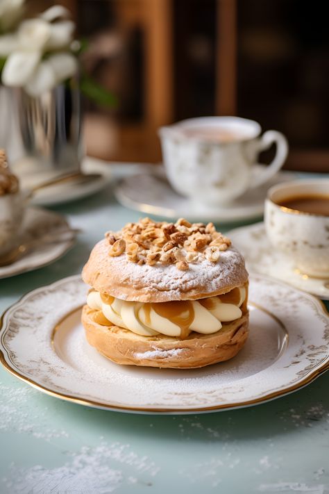 Transport yourself to a Parisian dream with this exquisite Paris-Brest creation. Served on vintage porcelain, it's a taste of French sophistication. Bon appétit! 🥂🗼 #ParisianIndulgence #PastryArtistry #FoodPorn #Dessert #Photography French Bakery Photography, Paris Baguette Bakery, French Patisserie Aesthetic, Pastry Photography Styling, Parisian Desserts, Pastries Photography, Patisserie Photography, Pastry Photography, Cafe Desserts