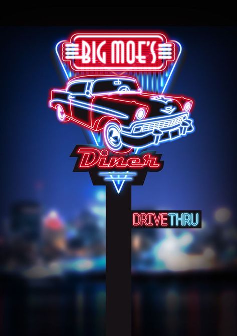 Retro Diner Sign, Diner Neon Sign, American Diner Branding, Neon Diner, Diner Branding, Diner Logo, Bass Tips, Diner Sign, Fairfax Virginia