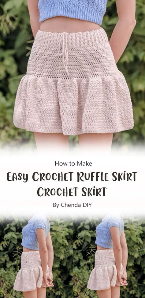 This Easy Crochet Ruffle Skirt – Crochet Skirt By Chenda DIY is incredibly easy to make, perfect for beginners! This skirt tutorial is simple and straightforward – you’ll have your finished skirt in no time. Ruffle Skirt Pattern, Knit Skirt Pattern, Skirt Pattern Free, Crochet Skirt Pattern, Crochet Bottoms, Crochet Fairy, Quick Crochet Patterns, Crochet Ruffle, Crochet Skirts