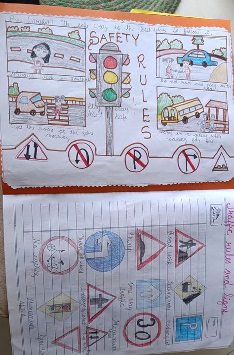 Poster Road Safety, Traffic Rules Poster Drawing, Safety Rules On Road, Traffic Signs And Symbols, Road Safety Poster, Road Safety Signs, Road Traffic Safety, Educational Toddler Activities, Word Family Activities