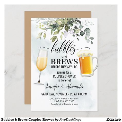 Couples Shower Themes, Bubbles And Brews, Couples Shower Invitation, Couples Shower Invitations, Engagement Party Invitations, Couple Shower, Create Your Own Invitations, Invitation Sizes, Wedding Announcements