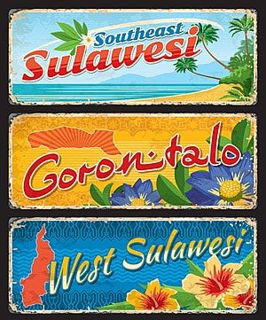 Souvenir Card, Retro Postcard, North Sulawesi, Map Silhouette, South Sulawesi, Asian Cards, Travel Vintage, West Java, Travel Logo