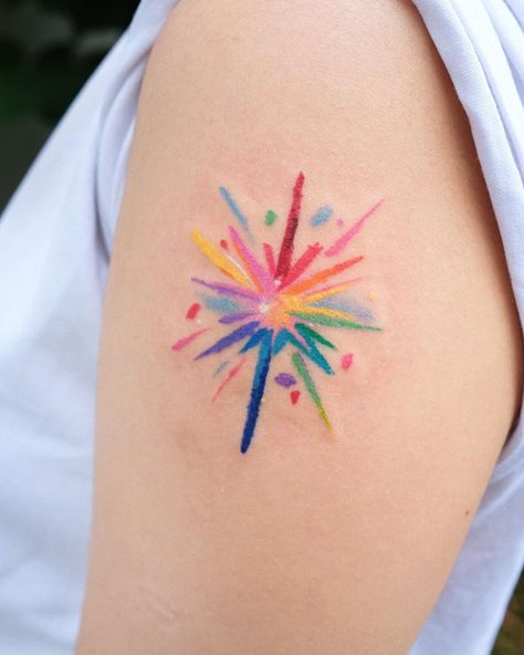 All posts • Instagram Simple Colorful Tattoos, Smudge Tattoo, Burst Tattoo, Paint Smudge, Timeless Tattoo, Colorful Tattoos, Rainbow Sparkle, Favorite Flower, Color Tattoo