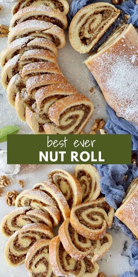 Nut Roll Recipes, Recipe For Nut Roll Filling, Pecan Cake Roll Recipe, Walnut Filling For Nut Roll, Walnut Strudel Recipe, Walnut Kolachi Recipe, Pecan Nut Roll Recipe, Hungarian Walnut Roll, Nut Kolachi Cookies