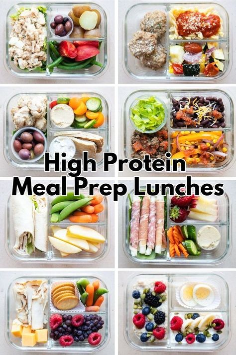 All eight of these lunches are easy to prep and are a good mix of hot meals that reheat well, or cold packed lunches you can eat on the go. Easy, convenient, affordable and healthy, these high protein meal ideas will be added to your regular rotations! Here are eight hot and cold high protein meal prep ideas that are healthy, nourishing and delicious. All are well balanced, lower in calories than takeout, and prioritize protein, fruits and veggies, with plenty of flavor! Low Cal Meal Prep Lunch Ideas, High Protein Macro Meals, Prioritize Protein, High Protein Meal Prep Ideas, Meal Prep Foods, Protein Meal Prep Ideas, Bento Box Meals, High Protein Meal Ideas, Affordable Meal Prep