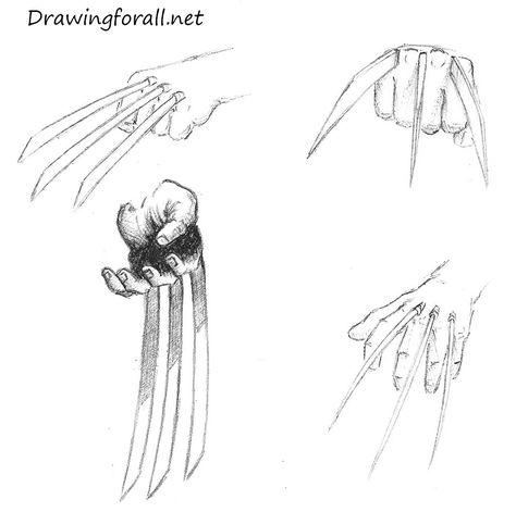 Marvel Drawing Tutorial, Wolverine Pose Reference, How To Draw Claws, Wolverine Drawing Easy, Wolverine Drawing Sketches, Wolverine Claws Art, Claws Drawing Reference, Wolverine Reference, Infinity Drawing