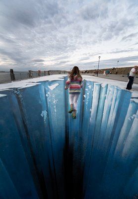 Ice Wall Edgar Mueller, 3d Sidewalk Art, 3d Street Painting, Zebra Cross, Illusion Kunst, Street Art Illusions, Pavement Art, 3d Chalk Art, 3d Mural